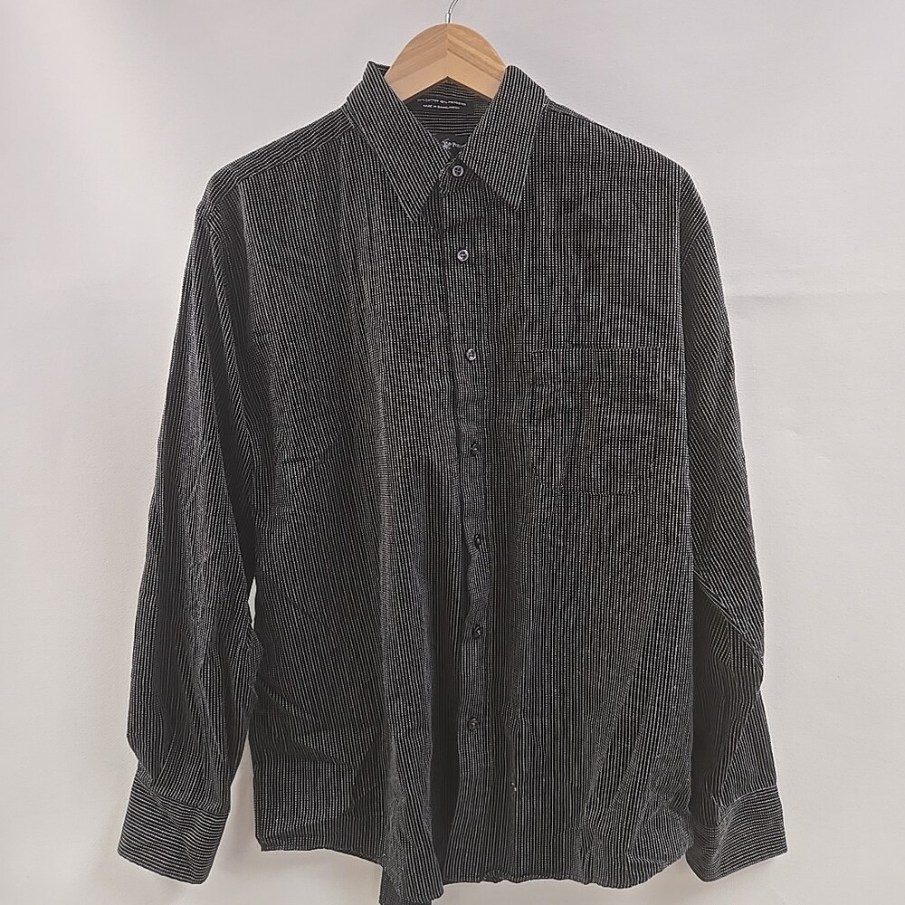 Beverly Hills Polo Club Shirt Mens Size XL Button Up Long Sleeve Black Striped
